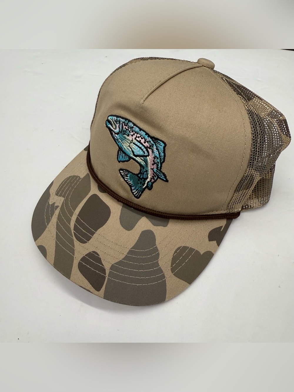 Burlebo Retro Camo Trout Hat Cap Trucker Mesh Rope Snapback Baseball Fishing